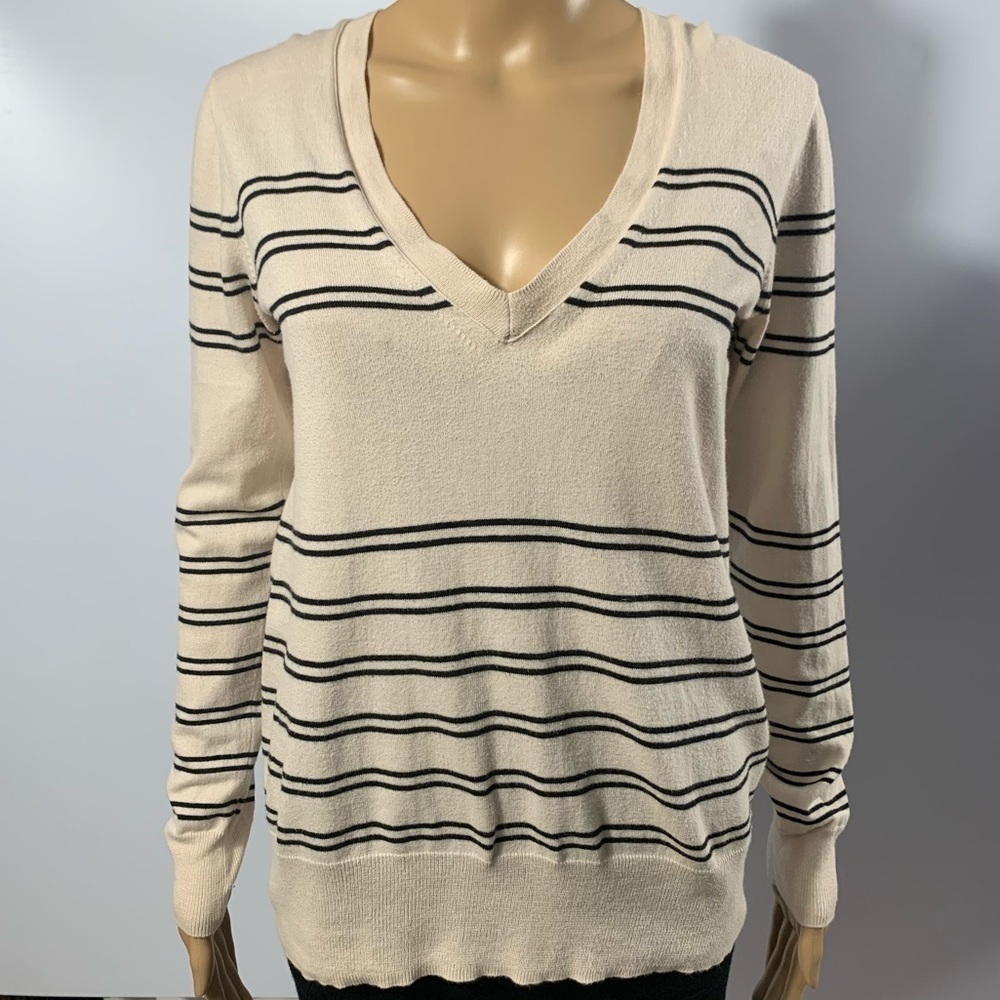 J.Crew Women’s Pink And Black Striped 100% Cotton Crewneck Sweater Size S